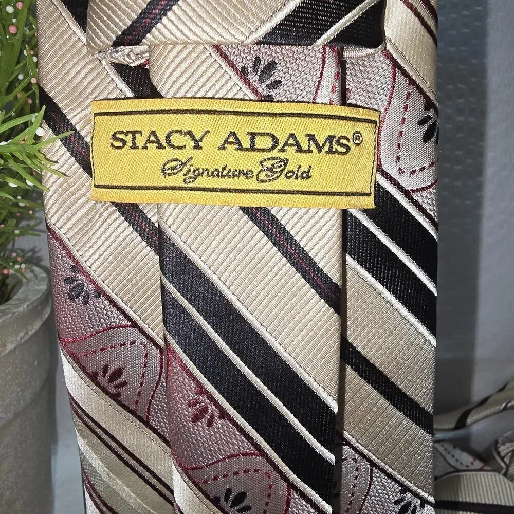 STACY ADAMS SIGNATURE GOLD MENS TIE DIAGONAL STRIPES GOLD BLACK TAN VTG
